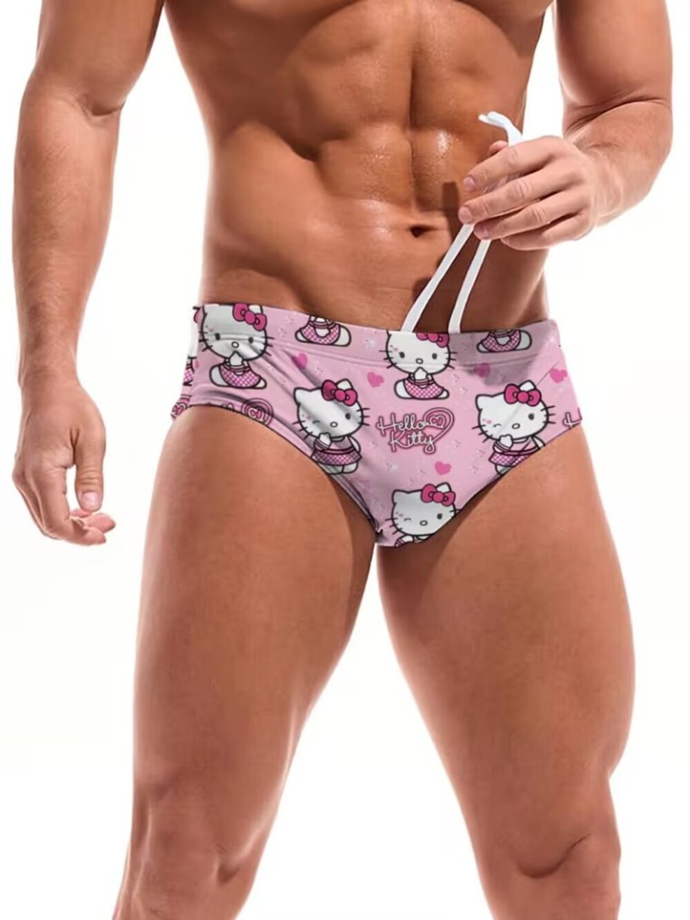 Sanrio Hello Kitty Men’s Swimsuit Brief Cartoon Print Beach Pool Wear M NEW